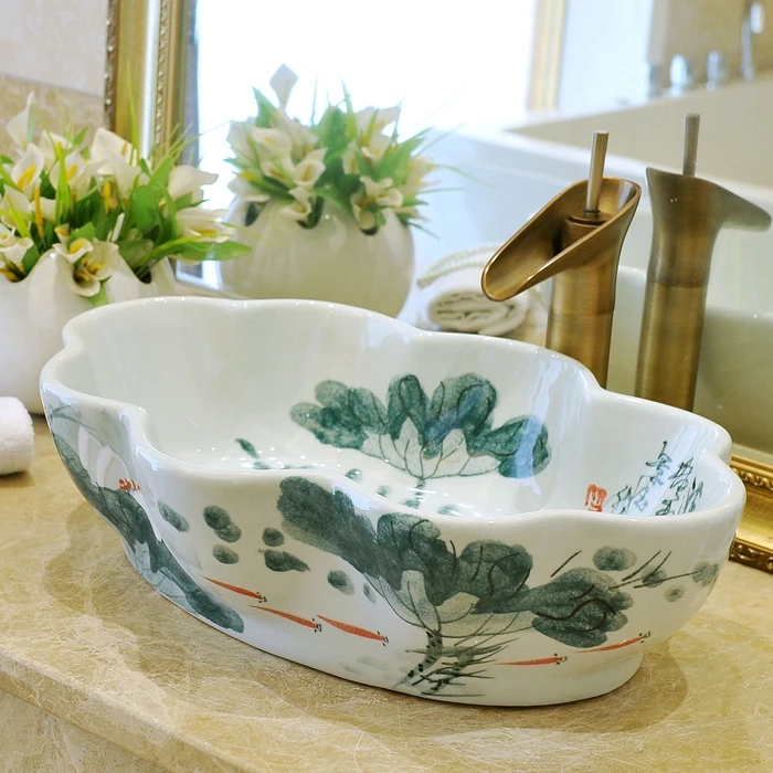 Овальный керамический столик в европейском стиле для ванной комнаты |