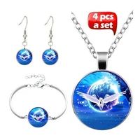 unicorn art photo jewelry set cabochon glass pendant necklace earring bracelet totally 4 pcs for womens girl fashion gifts