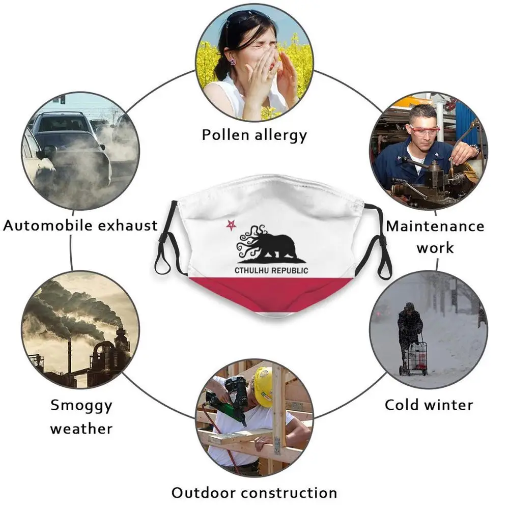 

Cthulhu Republic 3d Print Reusable Mouth Mask Washable Filter Anti Dust Face Mask Cthulhu California Flag State
