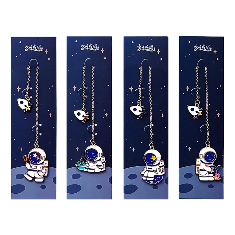 

4pcs Creative Metal Bookmarks Students Astronaut Theme Bookmarks Pendant