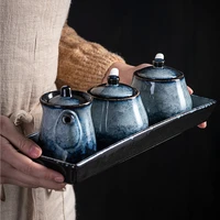 japanese style ceramic seasoning pot household creative kitchen oil salt sugar monosodium glutamate condiment box round combi