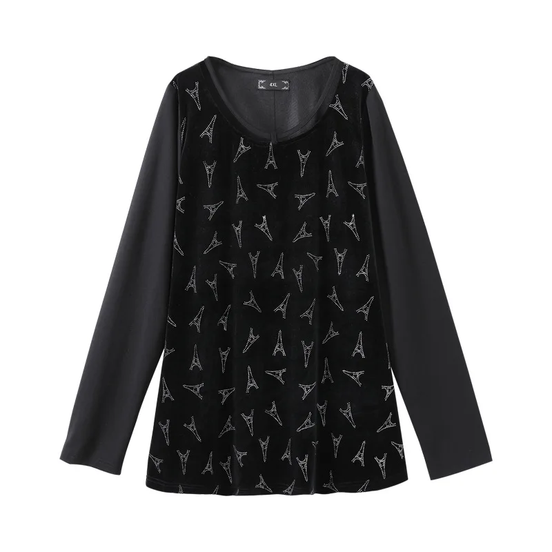 

Осенне-зимние блузки большого размера 4XL до 10XL, женский топ с бисером, золотые бархатные рубашки, Повседневная Верхняя одежда с длинным рукавом T61165