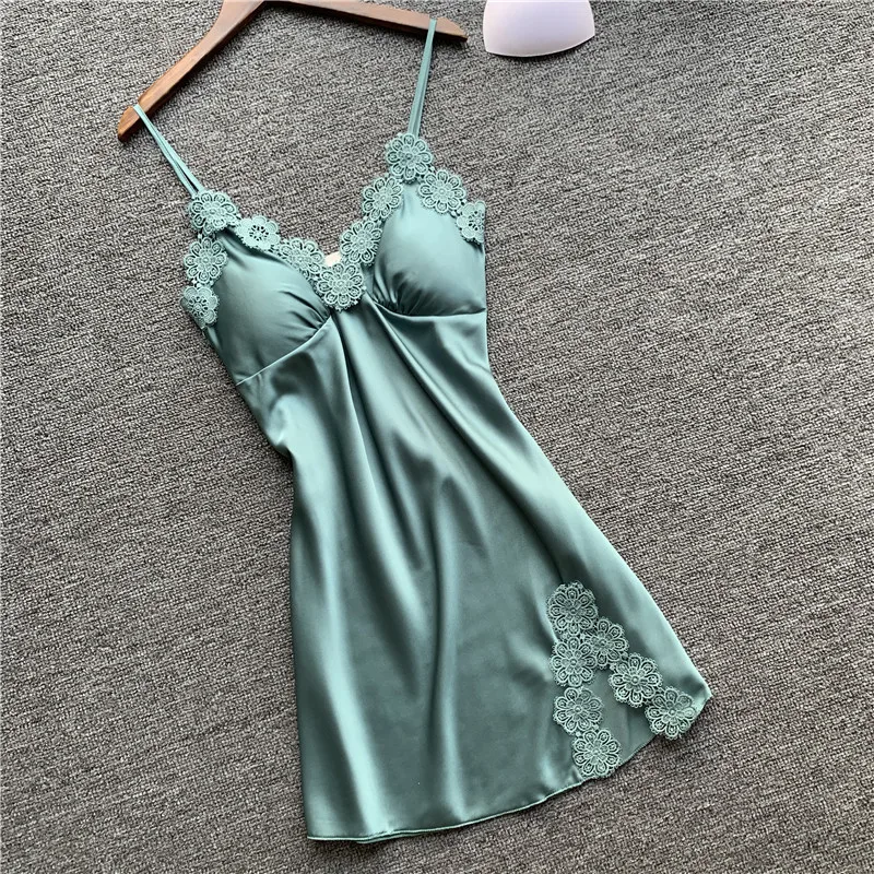 

Осенняя, 2019 шелковая, сексуальная, с лямкой на шее, для женщин, милая Пижама с подкладками для груди, лед Шелковая пижама сексуальная пижама