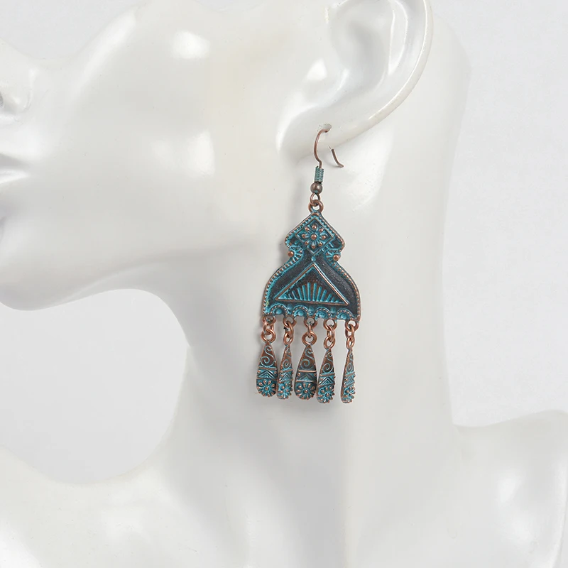 

Bohemia ! Fashion Turkey Ethnic Womens Jewelry Vintage Bohe Statement Alloy Metal Aerugo Tassels Drop Earrings