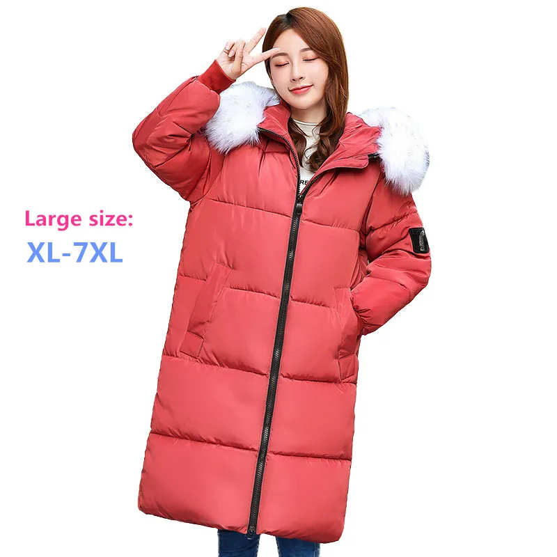 Женская парка с капюшоном и меховым воротником Длинная утепленная хлопковой