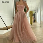 Booma Babyрозовое платье для выпускного вечера из фатина на тонких бретелях, плиссированное длинное платье для выпускного вечера с карманами, ТРАПЕЦИЕВИДНОЕ свадебное платье