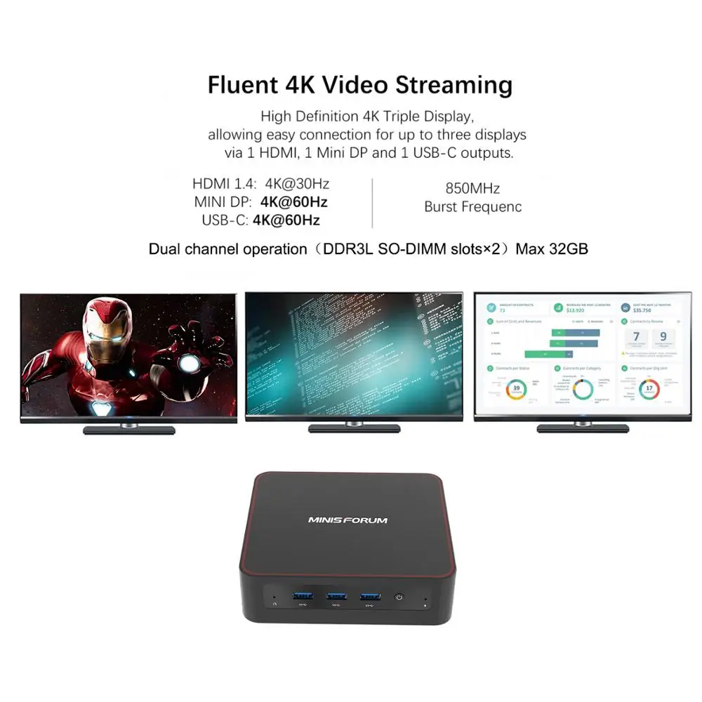 Мини-компьютер MINISFORUM Windows 10 Intel Core телефон для любителей компьютерных игр Liunx 8 ГБ