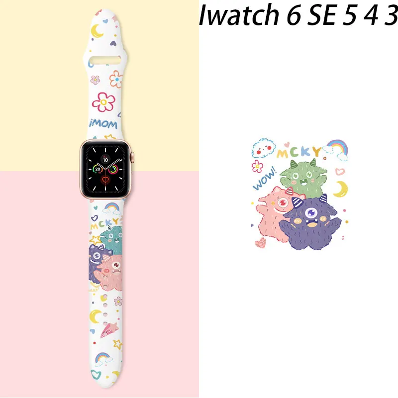 

strap For Apple Watch band 44mm 42mm Watchband 38m 42mm Printing Silicone Correa Bracelet belt for iWatch Serie 3 4 5 SE 6 Strap