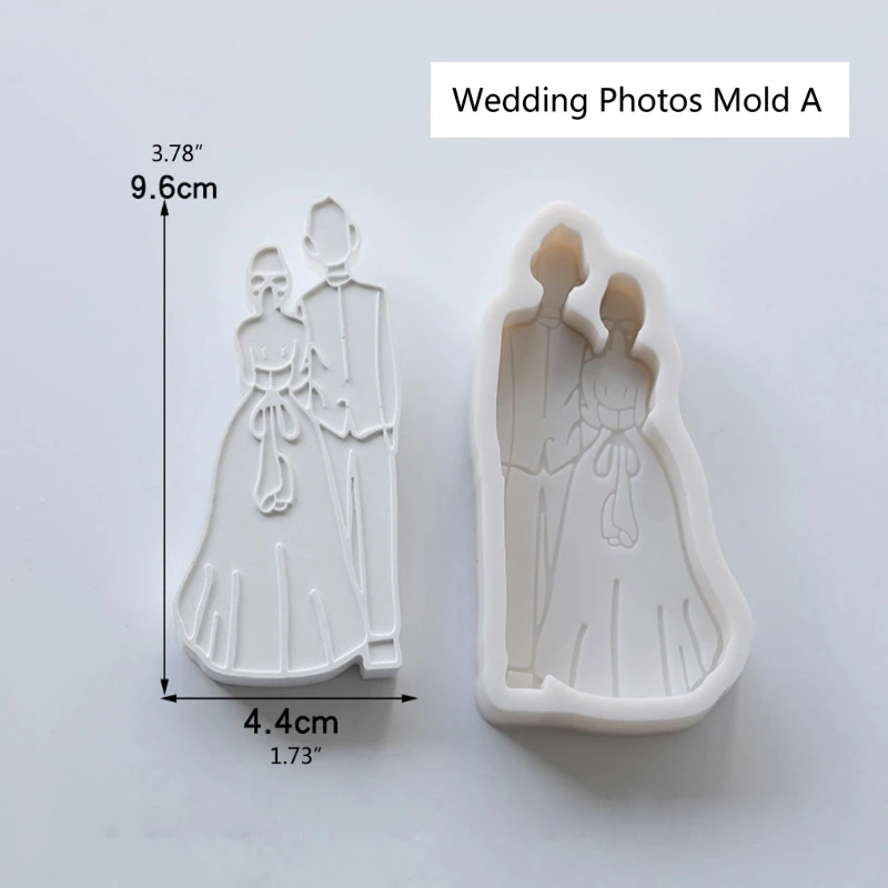 

8Pcs Wedding Photos Gypsum Line Drawing Mold Bride and Groom Resin Casting Mold Home Decor Art Crafts Tools Color Random