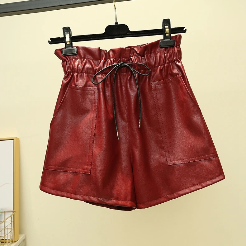 Осенние зимние кожаные шорты бежевые красные зеленые Серебристые серые черные