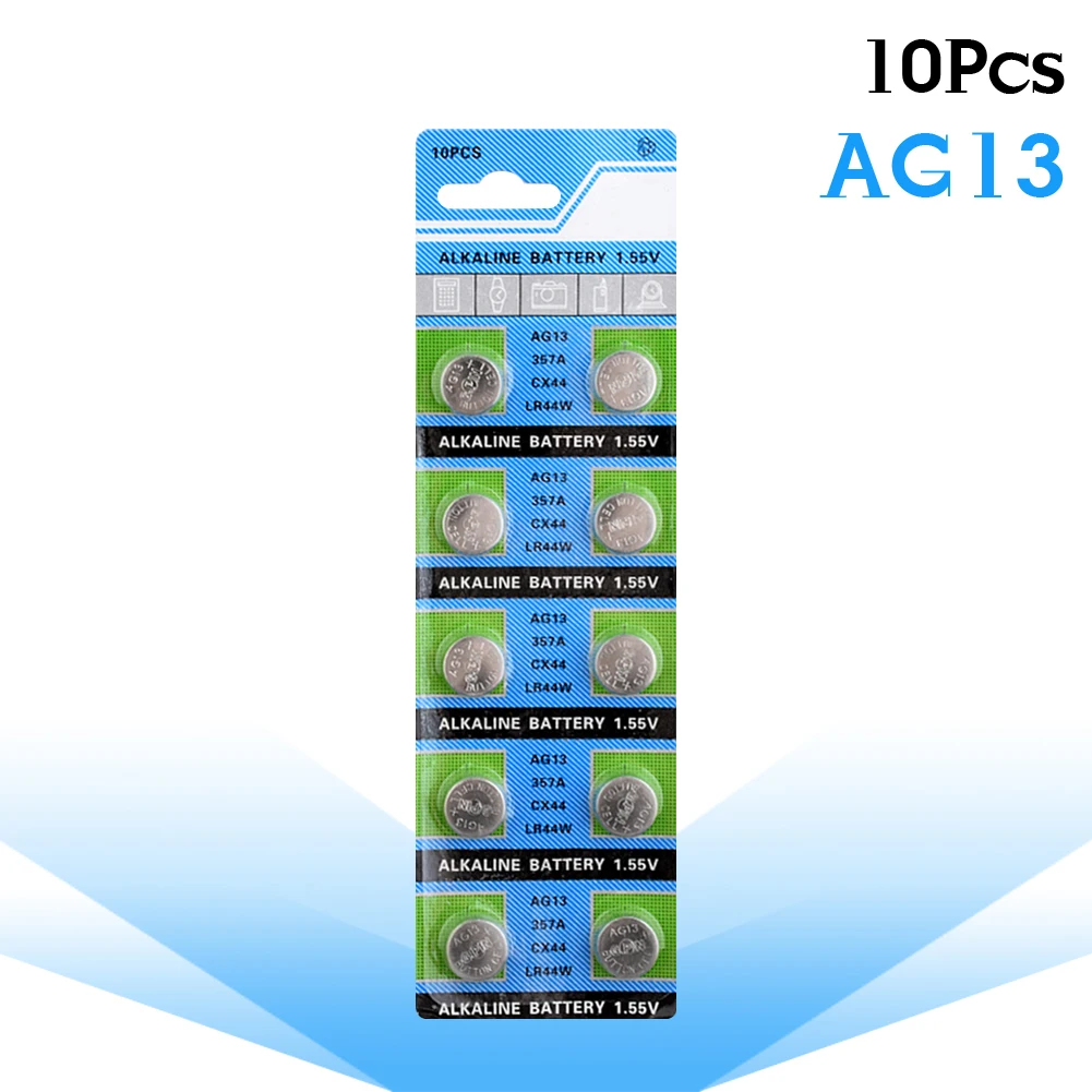 

YCDC 10pcs AG13 1.5V LR44 L1154 RW82 RW42 SR1154 SP76 A76 357A Alkaline Button Cell Coin Battery for Watch Calculator toys