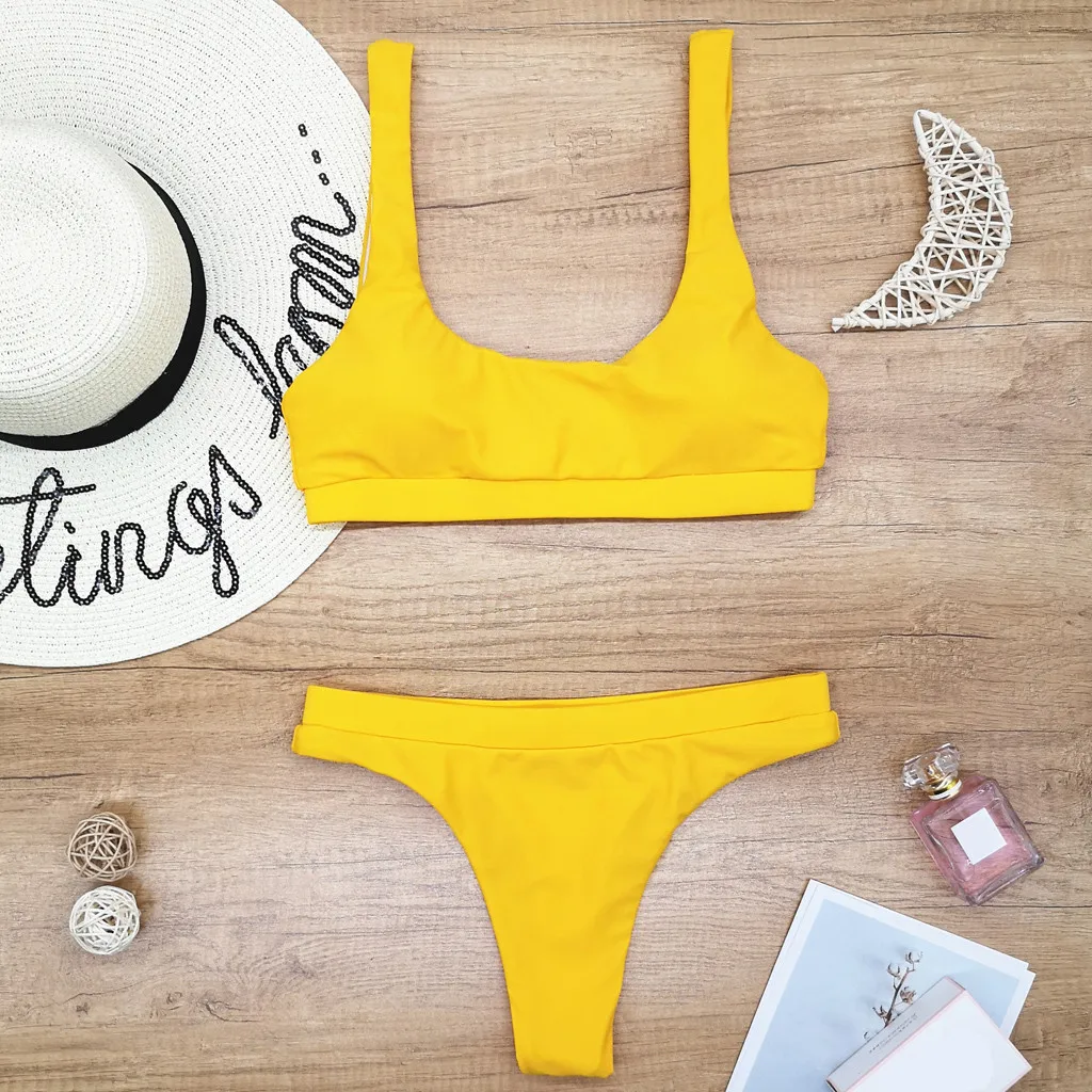 

2pcs Sexy Women Summer Swimwear Bikini Set Push Up High Waist Biquini Swimsuit Padded Bra Solid Beachwear 2020 Brazilian Bikinis