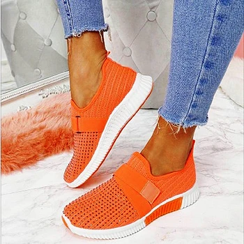 Women Crystal Sneakers Woman Slip On Flat Women's Vulcanized Ladies Outdoor Mesh Breathable Female Casual Sport Shoes Plus Size 1