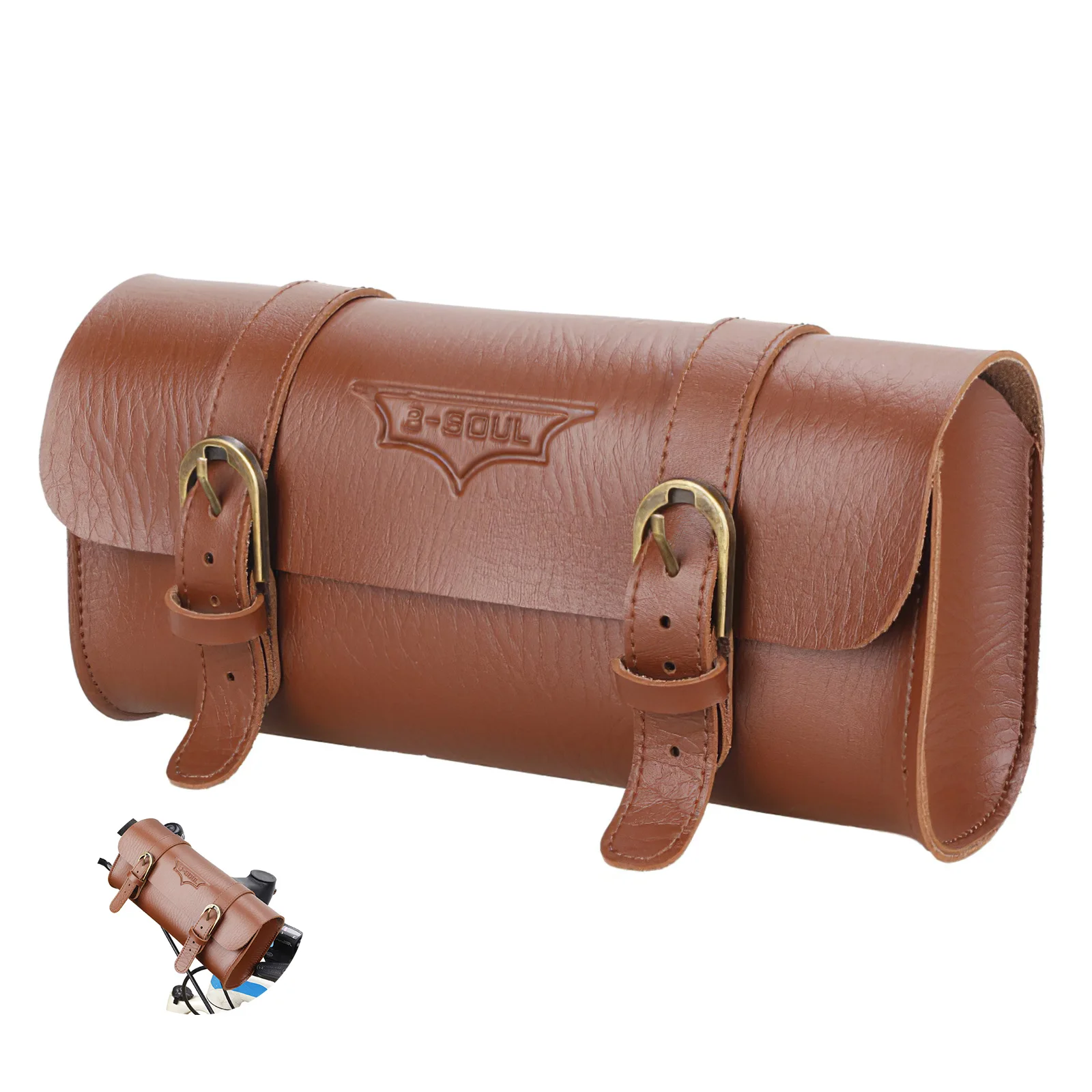 

Bicycle Handlebar Bag PU Leather Multifunctional With A Built-In Safety Pedal Locking Clip Keep Stable Cycling Mount Front Bag