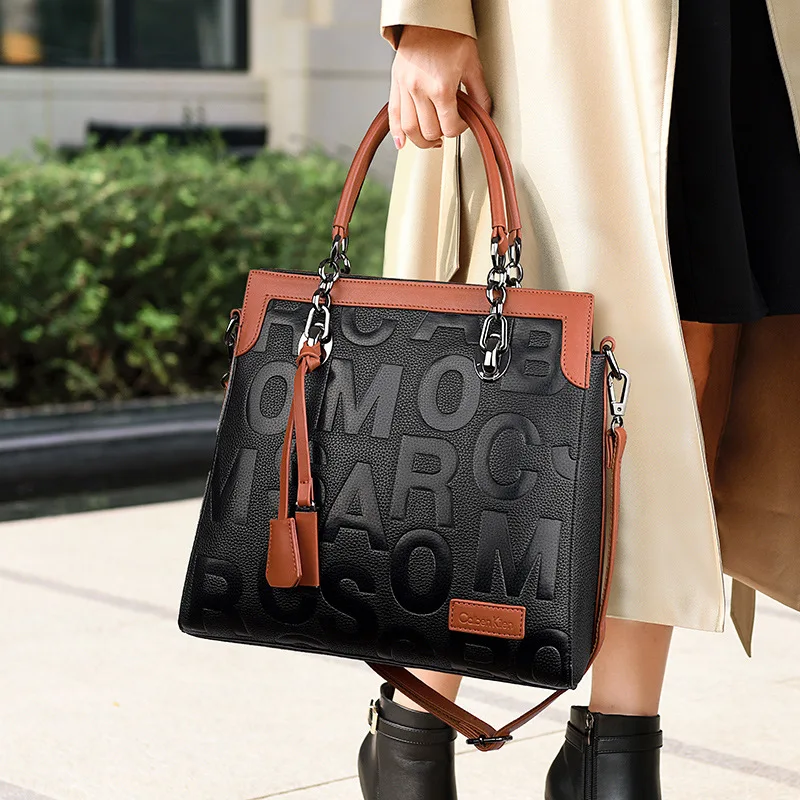 

New Fashion Color Contrast Letter Print Tote Bag High Quality Ladies Large Capacity Single Shoulder Messenger Bag Sac Luxe