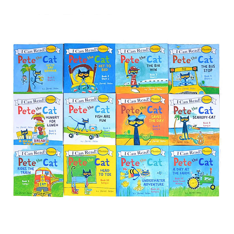 

I Can Read Pete The Cat Kids Story Book Children's English Enlightened Reading Book for 0-6 Years Kids 1 Set 12pcs