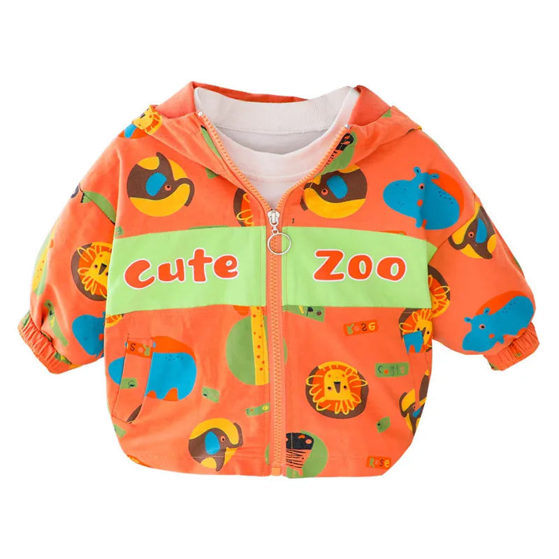 

Spring Autumn baby boy girl Coat fashion Cartoon zoo kids clothing jacket with hat Keep warm windproof child coat for 0-4 Years