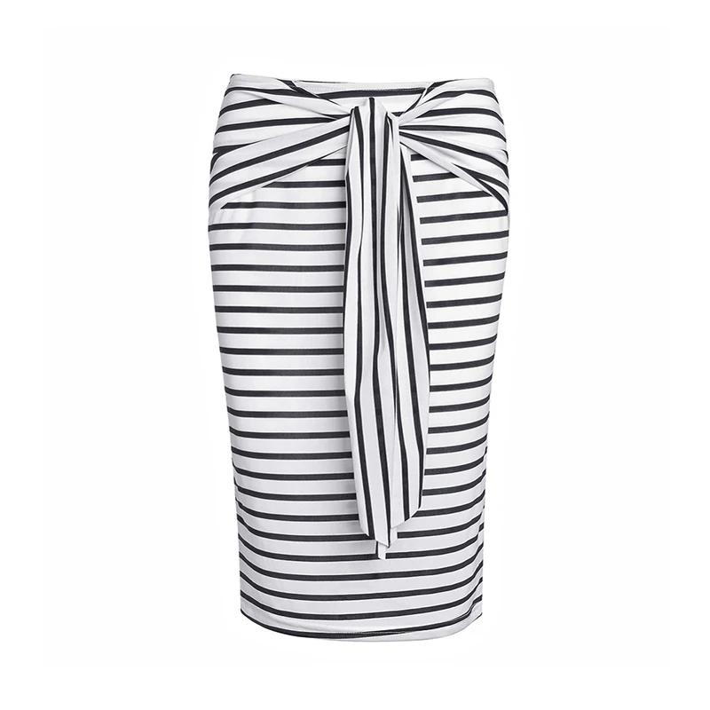 Женская облегающая юбка-карандаш летняя модная черная/белая юбка в полоску с