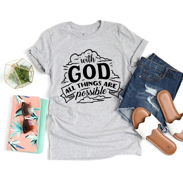 Женская мода с коротким рукавом принтом в виде букв Богом все возможно