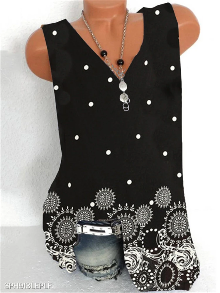 Женская футболка с принтом Повседневная без рукавов v образным вырезом большие