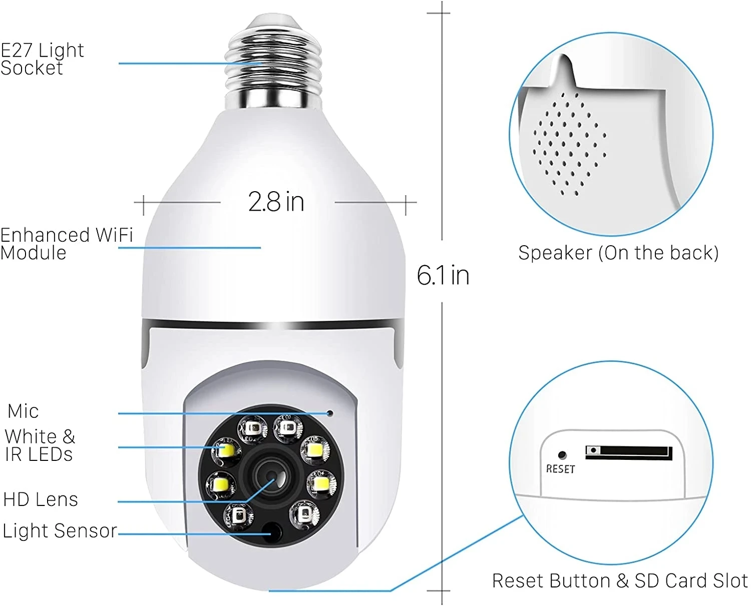 HONTUSEC E27 Wifi лампочка 3MP PTZ камера AI Обнаружение человека двухстороннее аудио YCC365