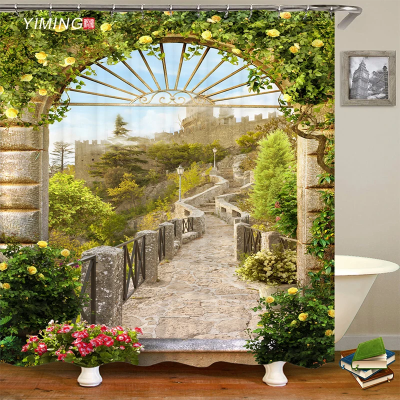 Европейская ретро архитектура деревенская улица 3D Ландшафтный принт занавеска