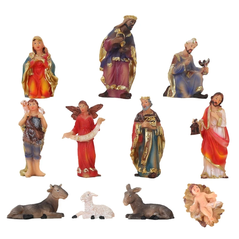 

Рождественская кроватка с изображением Христова, 11 шт., религиозные фигурки святой семьи, хранилище, хранилище, статуя из смолы