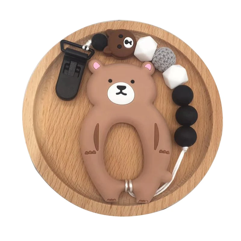 teether and chain Детская Соска с мультяшным медведем, Прорезыватель для зубов, соска с бусами, цепочка без БФА, силиконовый держатель для пустышки, прищепка для соски - Цвет: teether and chain