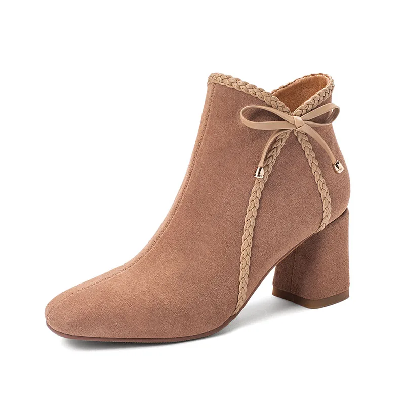 Женские ботинки из флока сезон осень-зима короткие ботильоны на молнии сбоку