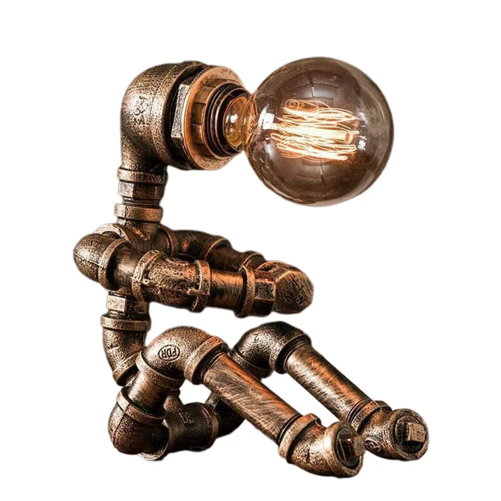 Настольная ретро лампа в стиле индастриал робот с железной трубой без лампочек