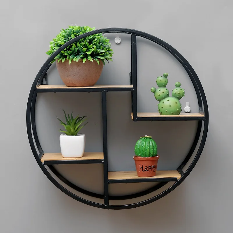 

Metal Decorative Hanging Shelf Round Storage Holder Shelves Home Wall Mounted Decoration Potted Ornament Stand Rack