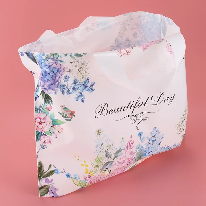

50Pcs Flower Gift Bags Plastic Shopping Bags Clothing Package Bags Party Supply Christmas New Year Gift Bags