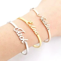 customized letter name bracelet personalized custom bangles women men rose gold stainless steel chrismas jewelry gift
