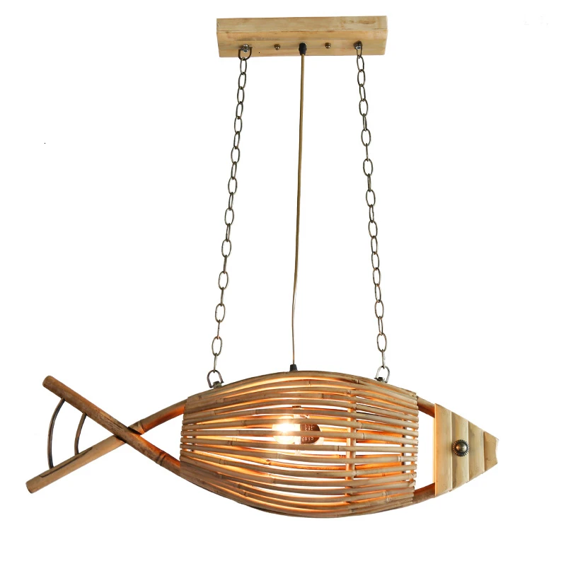 Люстра в американском стиле Оригинальная лампа форме рыбы бамбуковый фонарь