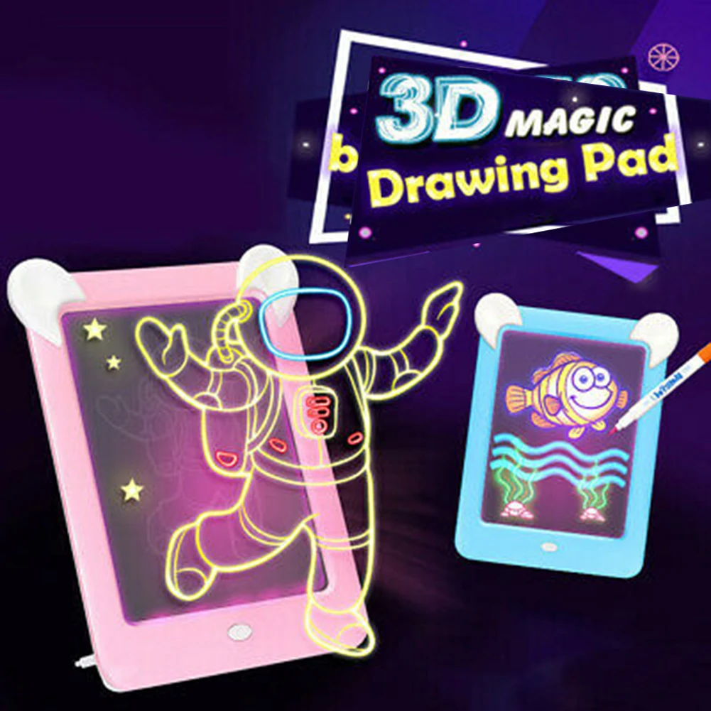 

3D Magic Drawing Pad Light Effects Puzzle Board 3D Sketchpad Tablet Creative Kids Pen Gift LEDs Lights Glow Art Drawing Toys