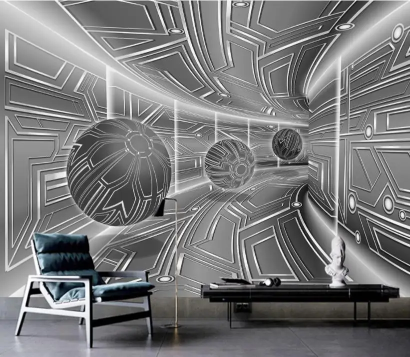 

Настенные 3D-обои на заказ, современный минималистичный черно-белый геометрический туннель для гостиной, фоновые стены, улучшение дома 3d