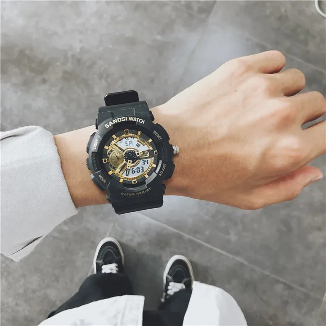 black gold Losida Роскошные брендовые модные супер крутые Мужские кварцевые Светодиодные цифровые и аналоговые часы мужские спортивные часы военные водонепроницаемые наручные часы - Цвет: black gold