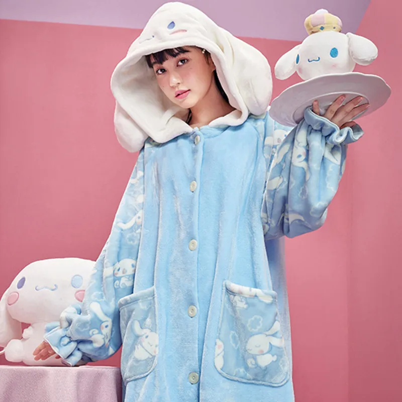 

Anime Kawaii Cartoon Coral Fleece Cinnamoroll Pyjama Pluche Longe Verdictte Pak Fuzzy Warm Soft Long Pyjamas Women Pretty Poison