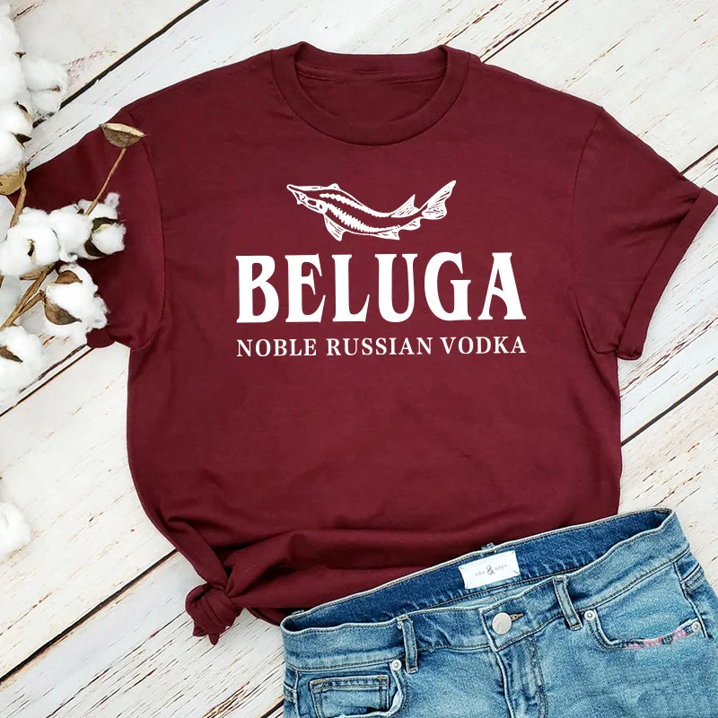 Женская футболка с графическим принтом Russion Beluga Свободный Топ из чистого хлопка