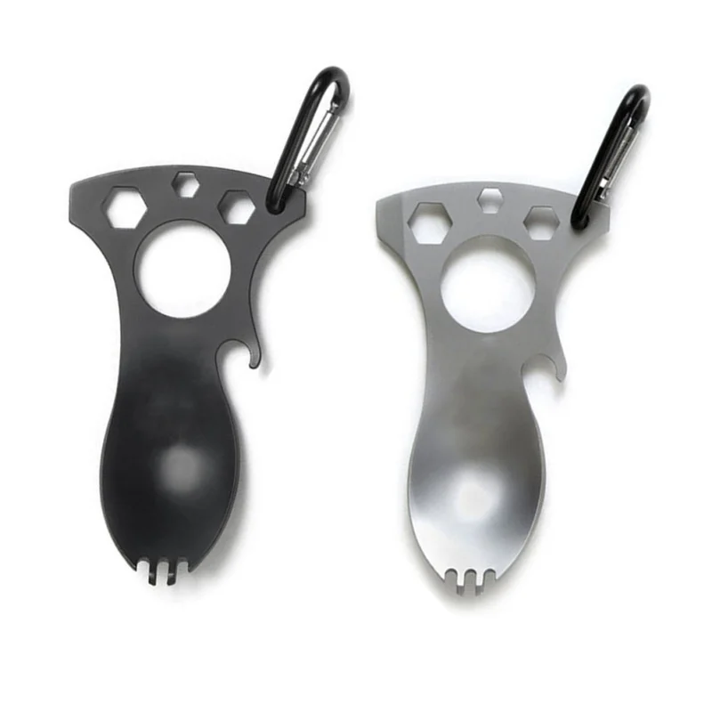 Outdoor Camping Portable Multi Functional Travel Kits Carabiner Screwdriver Fork Spoon EDC Tool Wrench 3 Hex Heads Bottle Opener | Спорт и