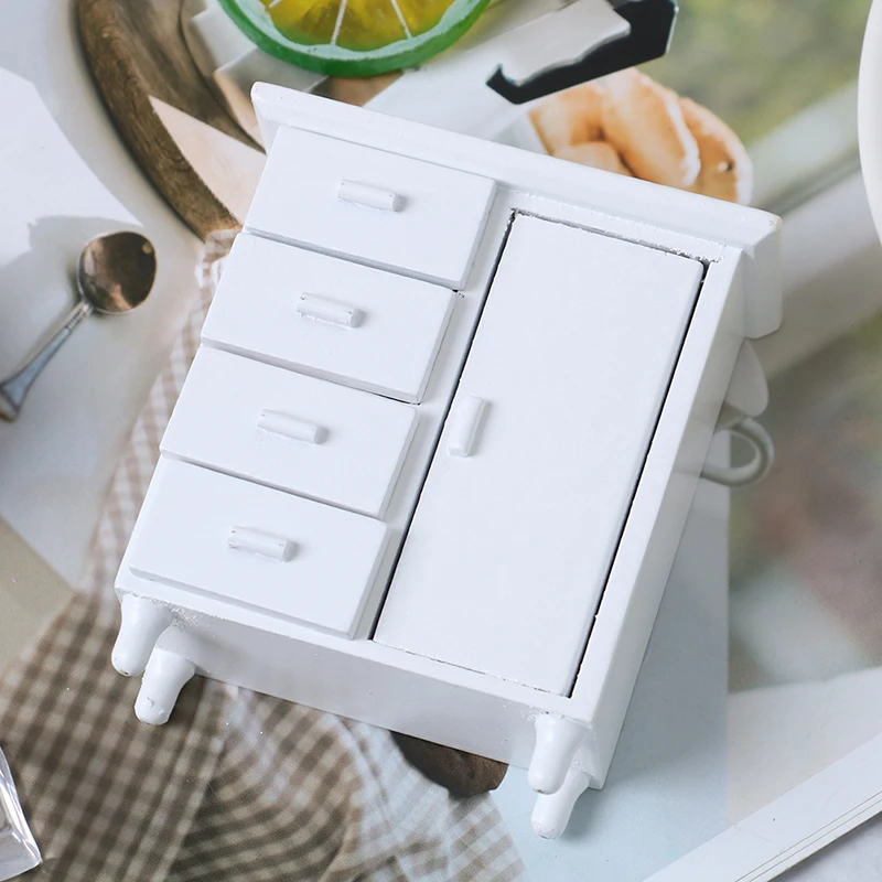 

New Arrival 1:12 Dollhouse Miniature White Wooden Cabinet Doll House Handcrafted Furniture Model Decor miniatures Mini Cabinet