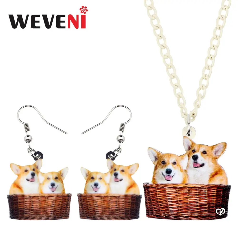 WEVENI акрил Happy Double Welsh корги пемброк корзина для собак ожерелье серьги Ювелирные