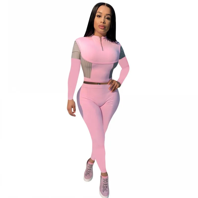 

Women Pants Set Solid Color Shirring Crop Tops And Skinny Pants Suits Two 2 Piece Sets Female Fashion Outfits Spring Autumn