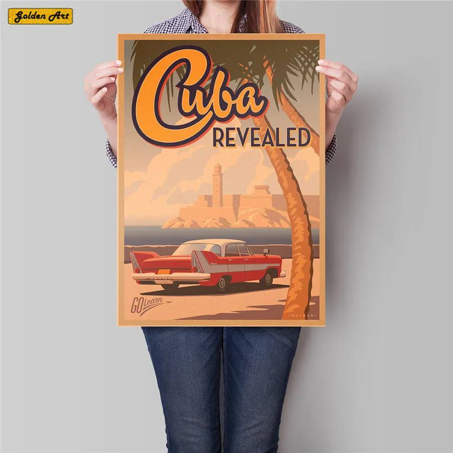 Cuba Пейзаж Плакат ручная роспись праздник рисунок стены Искусство Наклейка оберточная бумага в винтажном стиле отель гостиная домашний декор 42x30 см