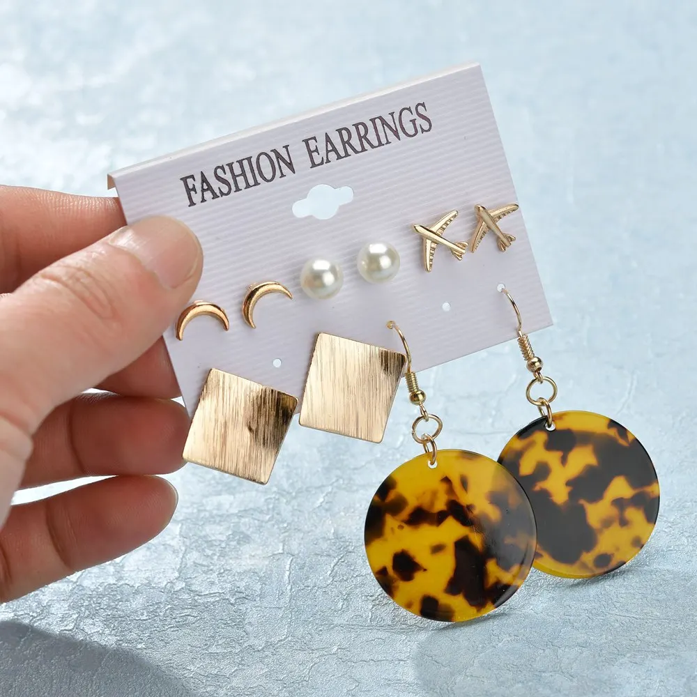 2020 NEW 5 pairs/set leopard statement earring romantic exquisite simple moon plane sexy Stud Earring Set Women | Украшения и