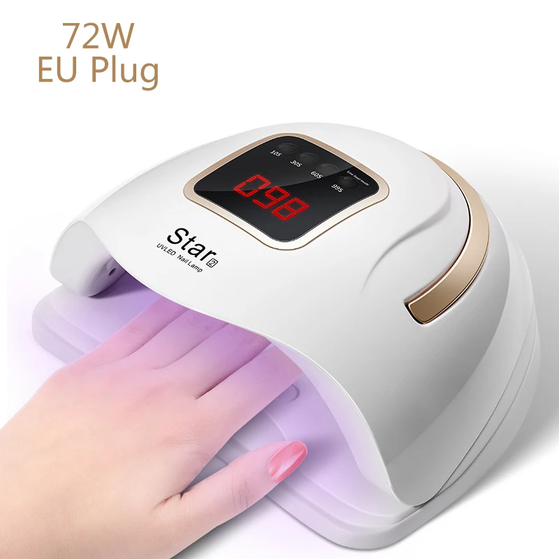 EU Plug Star2 лампа, Сушилка для ногтей 72 Вт УФ светодиодный 36 светодиодный s Сушилка для ногтей аппарат для маникюра УФ-гель для ногтей с датчиком таймера ЖК-дисплей ЕС вилка - Цвет: EU Plug