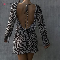 tossy backless long sleeve zebra printed women dress party halter mini dress slim bodycon ruffle see through dresses 2021 autumn