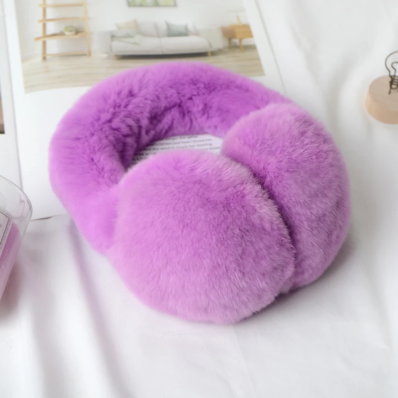 Violet Новые меховые наушники для женщин с натуральным кроличьим мехом, зимние теплые наушники, рождественские подарки для милых девушек, 17 цветов - Цвет: Violet