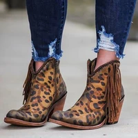 women shoes 2022 fashion leopard print sexy pointed toe ankle boots slip on deep v high heel women boots lady shoes