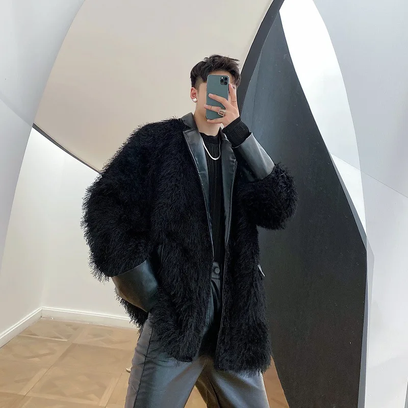 Niche Design Fur And Leather Suits Men's Suit Collars Thickened Plush Jackets Imitation Fur Jackets Coat Cotton-padded Jackets